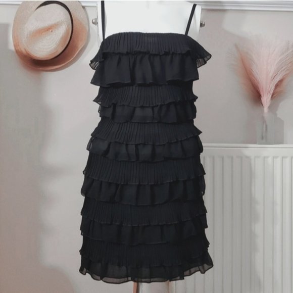 Vintage Y2K Black Tiered Pleated Flapper Dress - Picture 1 of 10